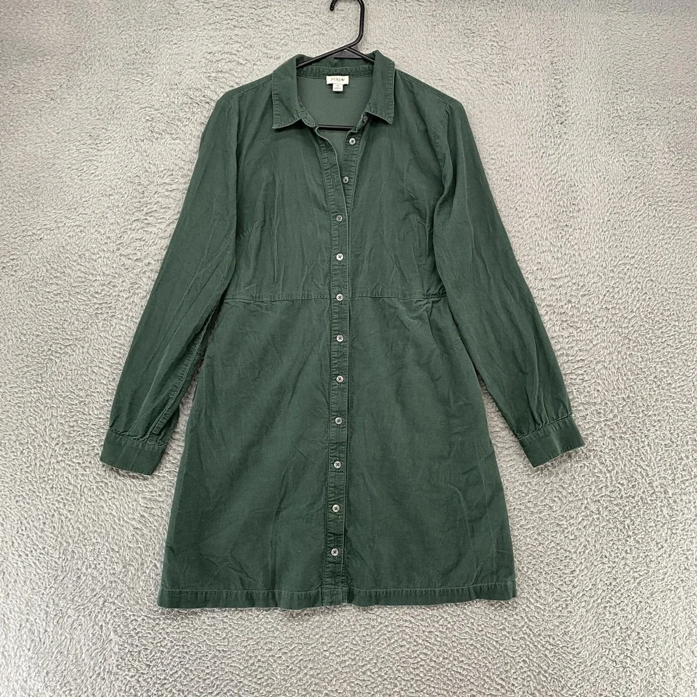 J. Crew Factory | Dresses | Jcrew Shirt Dress Womens 8 Green Corduroy  Button Front Collared Office Work | Poshmark